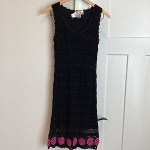 Vintage Kroshetta by Papillon Sleeveless Crochet Beaded Dress Black